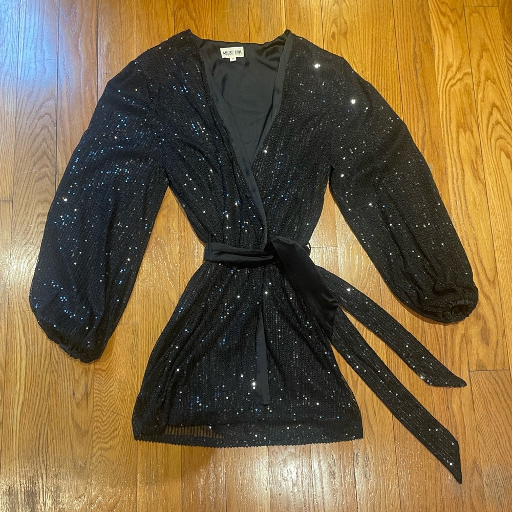 Black Sequin Wrap Dress